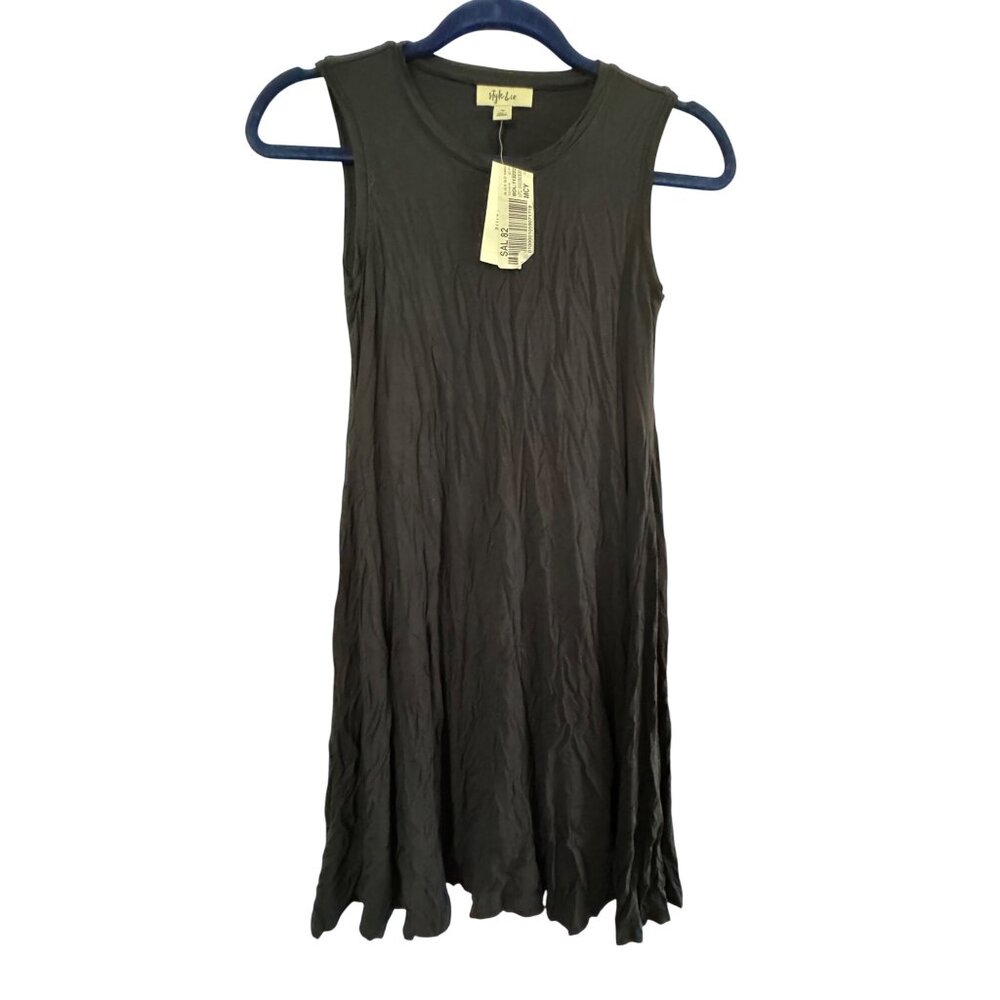 Style & Co Womens Sleeveless Crinkle Dress PP Black Rayon/Spandex Blend New With